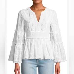 Alexis V-Neck Beaded & Lace / Eyelet Melitta Blouse - Size Medium